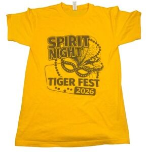 M&O Gold Mens Tiger Fest 2026 Spirit Night T-Shirt Small Yellow Graphic Mask
